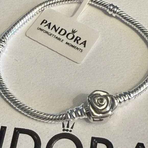 Authentic Pandora, SIZE 22CM, Silver Rose Clasp Chain Bracelet - Picture 1 of 8